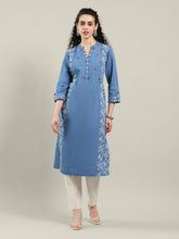 Neck Embroidered Denim Kurta